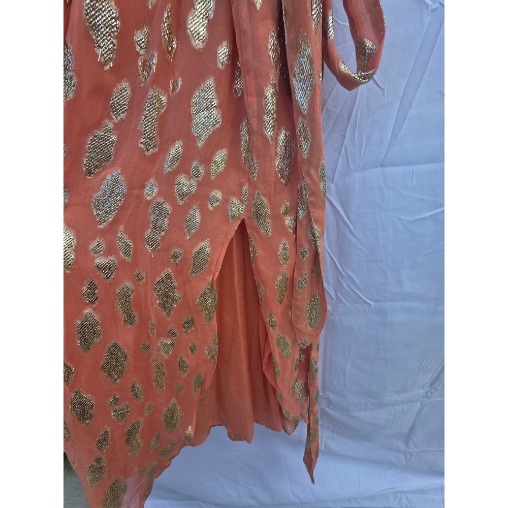 Sundress Orange Gold Metallic Fil Coupe Ruffle Halter Maxi Dress Size Large NWT - Picture 4 of 11